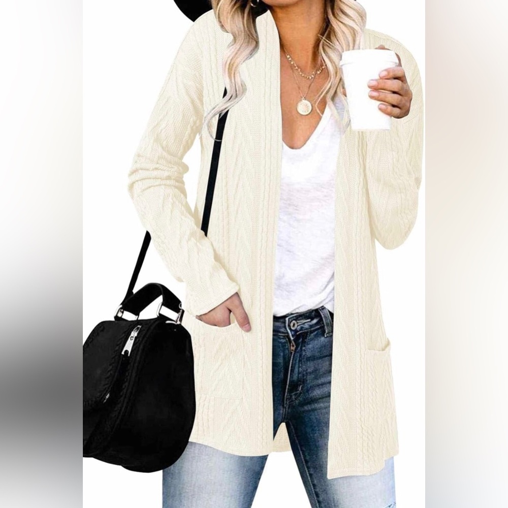 Elegant Cream Open Front Cardigan